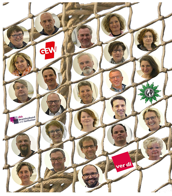 Alle Mitglieder des Gesamtpersonalrats mit Foto in einem Netz abgebildet