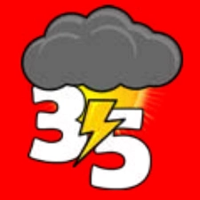 Eine Grafik, die sich an das Bild zur Kampagne für Arbeitszeitverkürzung anlehnt. Jedoch sind die Sonne und die Zahl 35 teilweise von einer Gewitterwolke verdeckt.  Eine stilisierte Gewitterwolke mit Blitz, die über einer Sonne und einer 35 liegt.