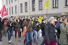 Demonstrationszug mit Fahnen