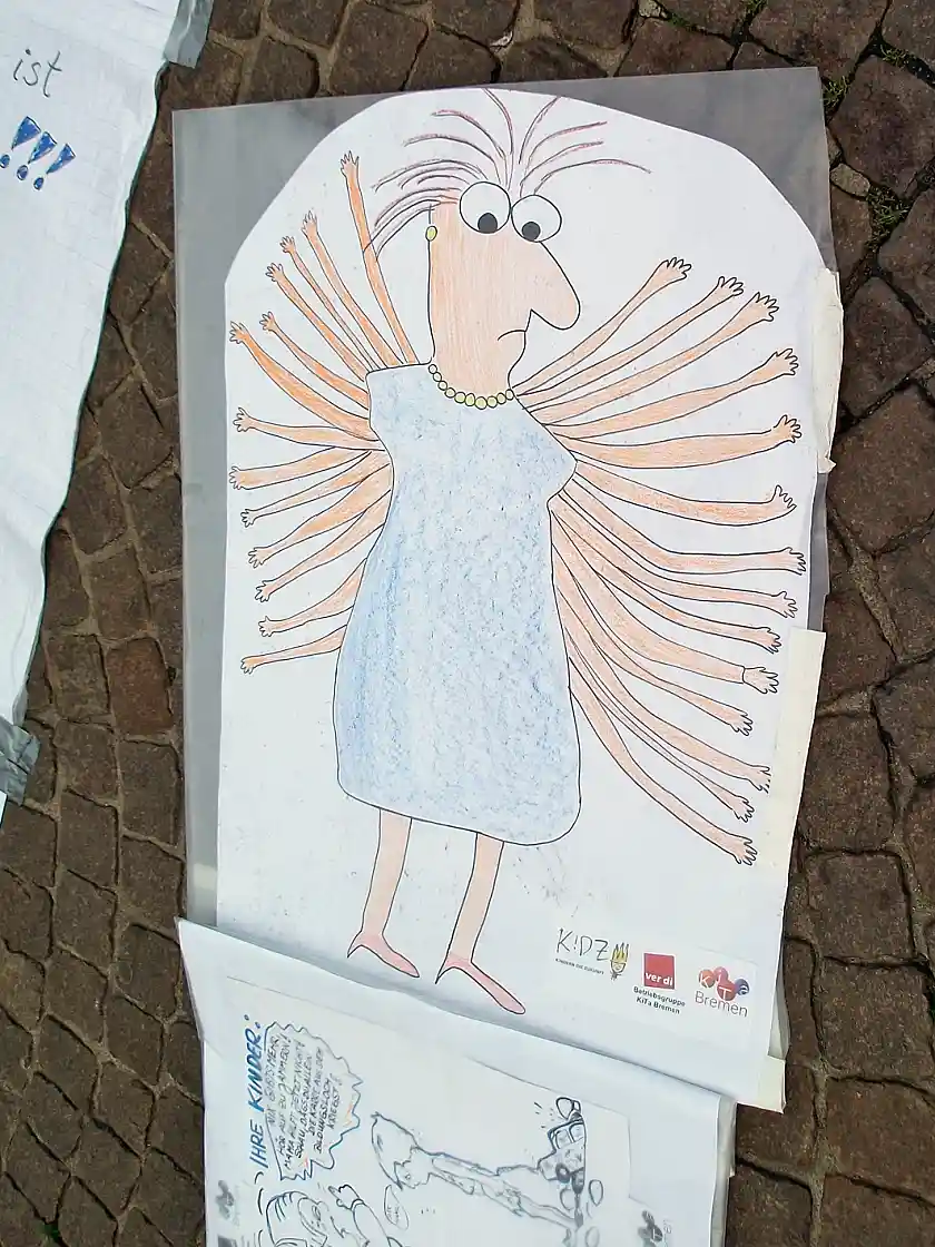 gemaltes Bild einer Erzieherinnen mit vielen Armen