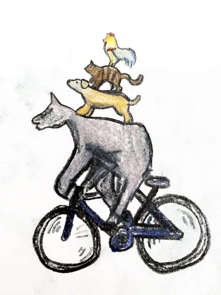 Die Bremer Stadtmusikanten fahren Fahrrad