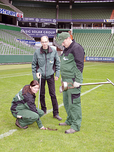3 Personen auf dem Rasen im Weser-Stadion