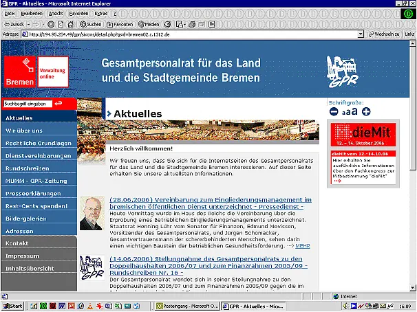 Foto der Internetseite des Geasmtpersonalrats