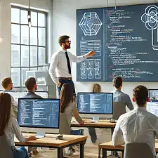 Ein modernes Schulungszimmer während einer IT-Fortbildung