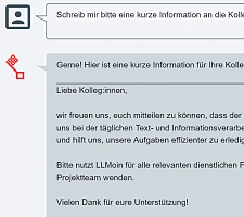 Ein Screenshot, der einen Ausschnitt aus einer Konversation mit LLMoin zeigt.