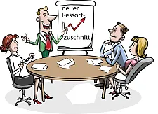 Zeichnung Personen am Tisch vor Flipchart (Bild: gemeinfrei/pixabay.com)