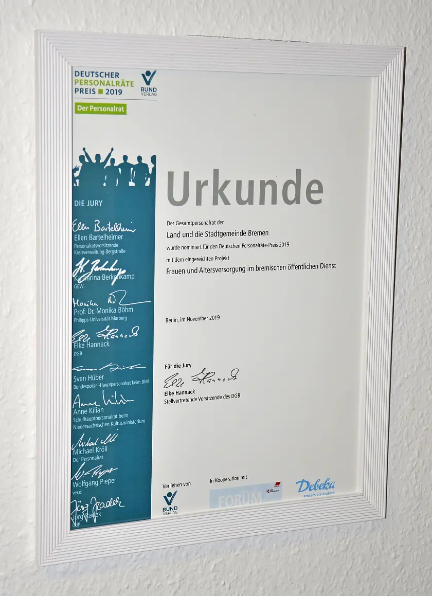 Urkunde Deutscher Personalrätepreis 2019 