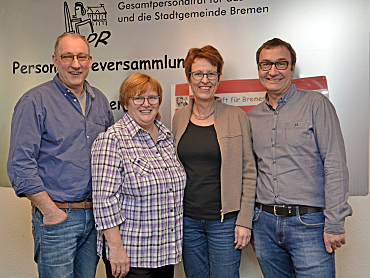Der Vorstand des Gesamtpersonalrats, von links nach rechts: Burckhard Radtke, Ina Menzel, Doris Hülsmeier, Kai Mües