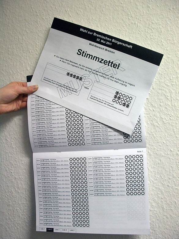 Der neue Stimmzettel für die Bürgerschaftswahl in Bremen