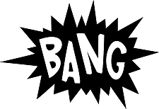 Das Wort BANG auf schwarzem gezackten Hintergrund