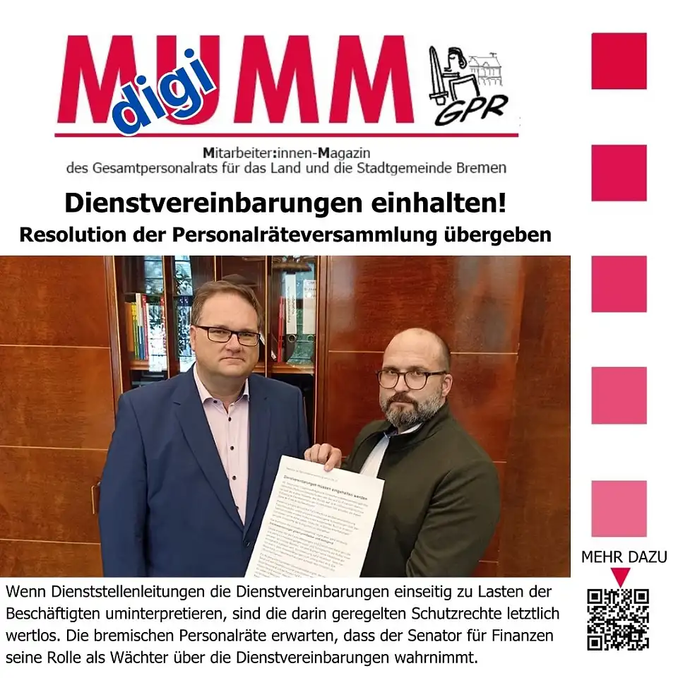 digiMUMM sharepic - Lars Hartwig übergibt die Resolution an Senator Björn Fecker