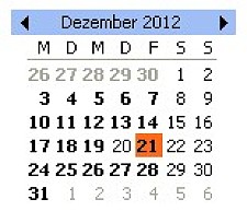 Kalenderblatt von Dezember 2012