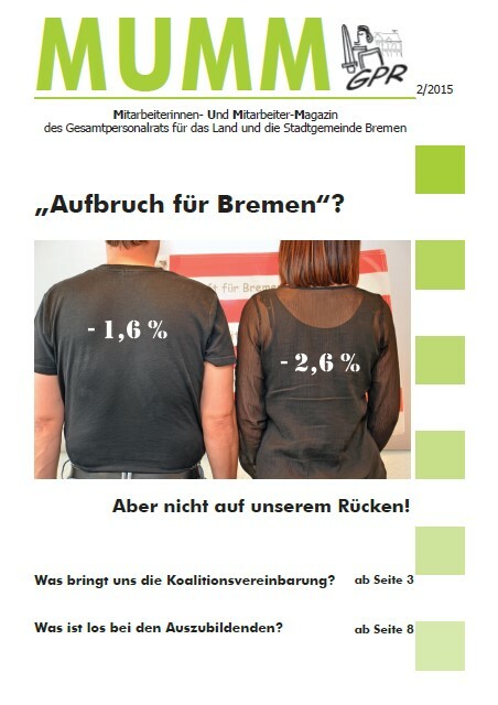 MUMM 2/2015 Titelseite. Aufbruch für Bremen? Aber nicht auf unserem Rücken!