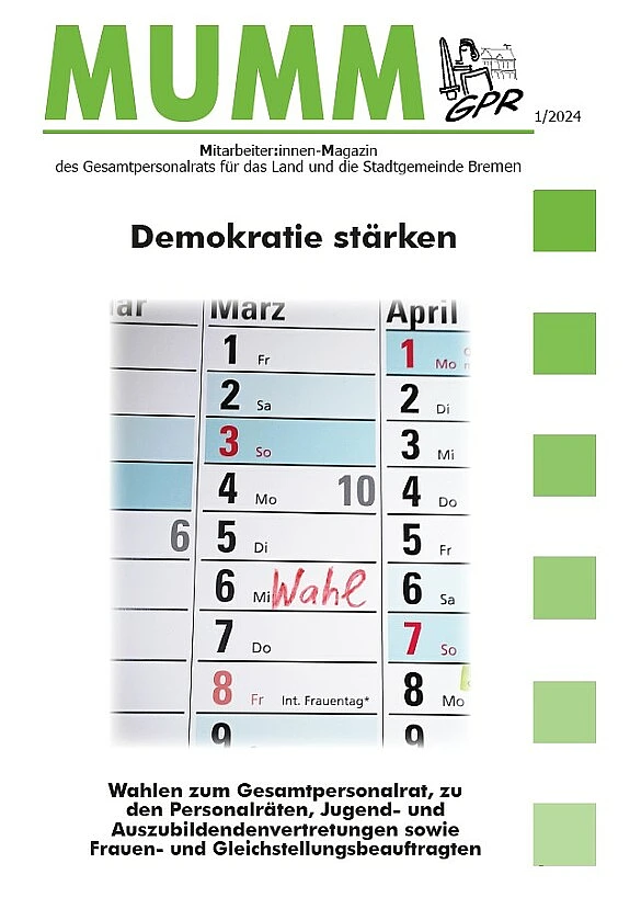 Titelseite der MUMM 1/2024: Ein Kalender, auf dem am 6. März eingetragen ist: Wahl