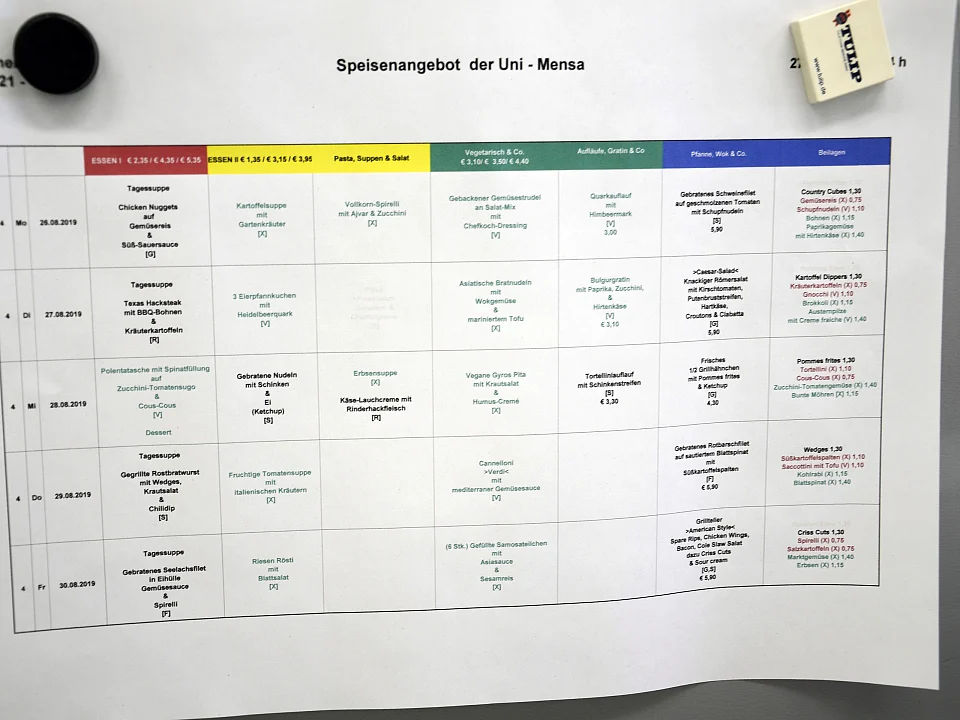 Speiseangebot vom 26.08-30.08.2019 in der Uni-Mensa